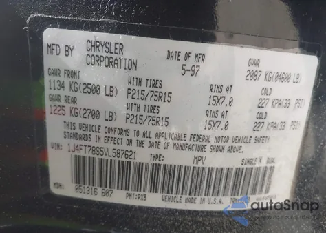 1997 Jeep Cherokee Country из США, поврежденный, VIN 1J4FT78S5VL587621